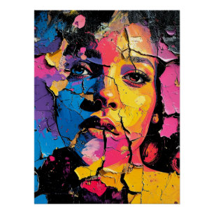 Pôster Beleza de Mural de Pintura Rachada na Superfície