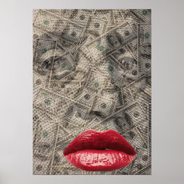 Poster Beleza do Dinheiro Engraçado Dólar com lábios verm