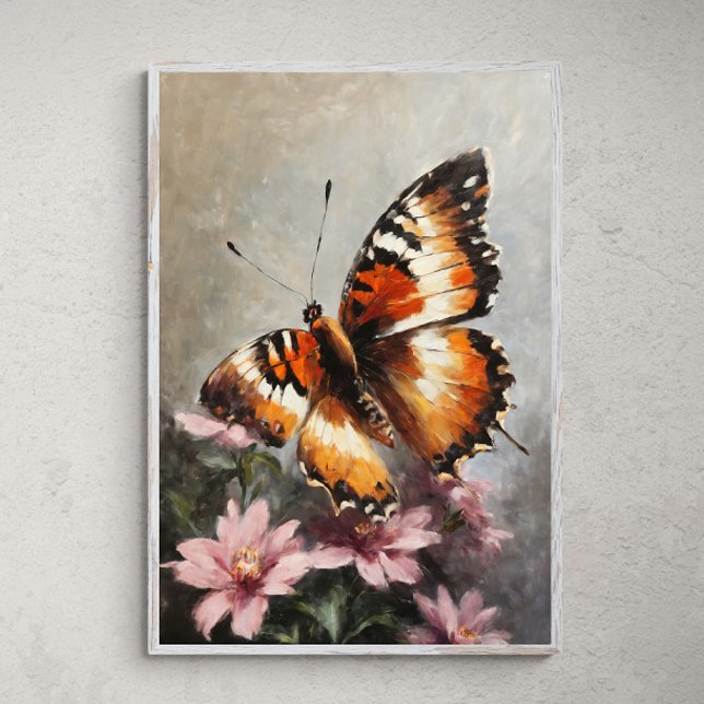 Poster Beleza Flutuante: Borboleta em Pintura Flor (Criador carregado)