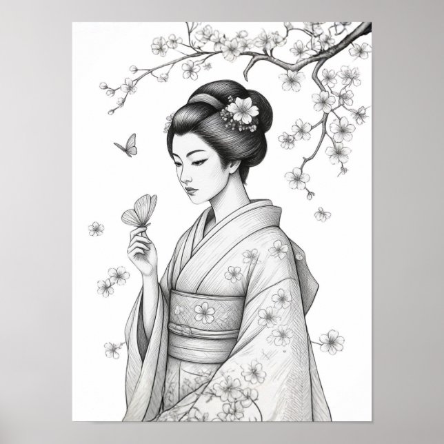 Poster Beleza Japonesa com Borboletas (Frente)
