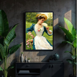 Poster Beleza Jovem Com Uma Cesta De Rosas