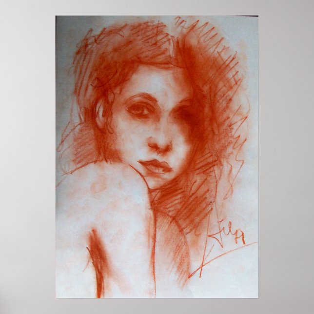 Poster BELEZA ROMÂNTICA / Retrato feminino em Sepia Brown (Frente)