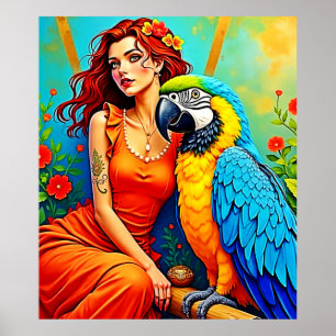 Poster Beleza tropical e Design de papagaio azul