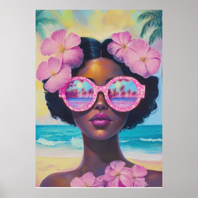 Poster Beleza tropical em tons de rosa (Frente)