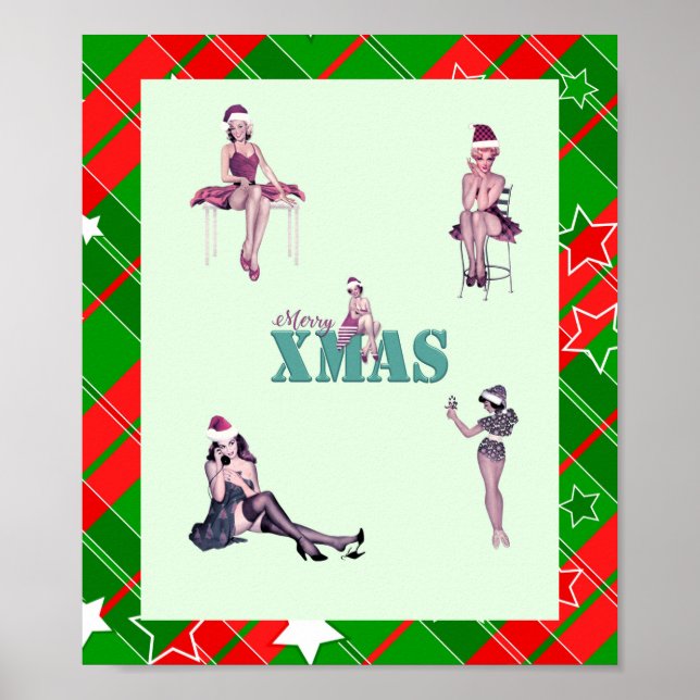 Poster Belezas de Natal, Meninas Pin-up XMAS art impressã (Frente)