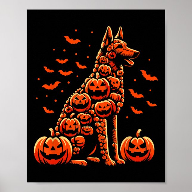 Poster Belga Malinois Pumpkin Jack O Lanterna Halloween (Frente)