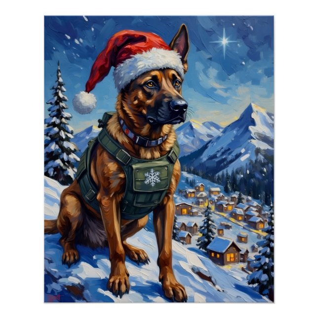 Pôster Belgian Malinois Mountain Patrol Christmas (Frente)