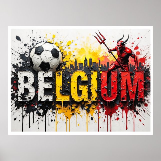 Poster Belgium Football Citiscape Oil Painting Style Art (Frente)