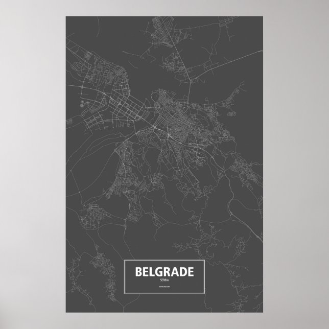 Poster Belgrado, Sérvia (branco no preto) (Frente)