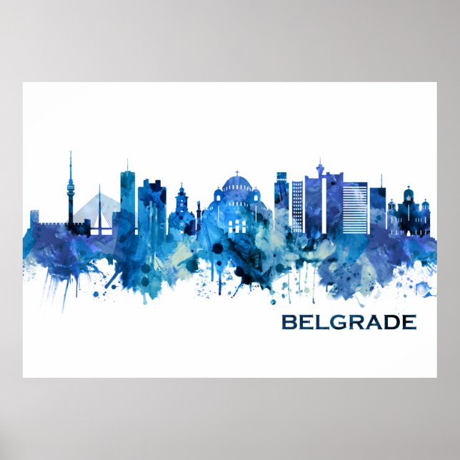 Poster Belgrado Sérvia Skyline Blue (Frente)