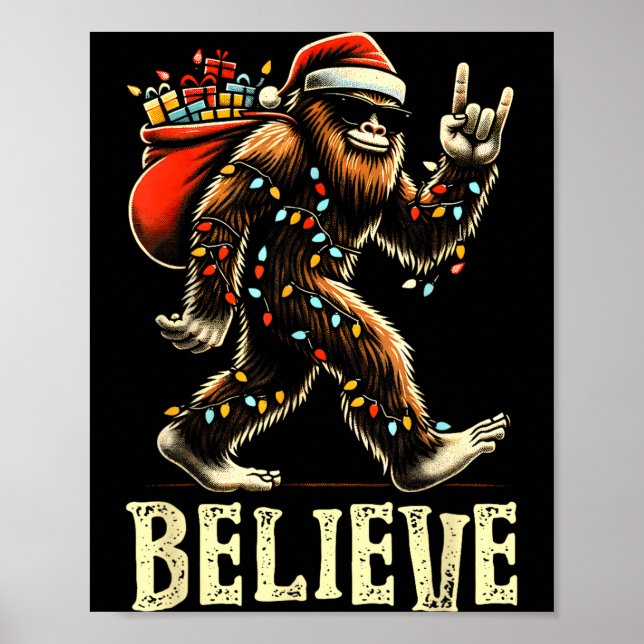 Poster Believe Bigfoot Sasquatch Santa Reindeer Christmas (Frente)