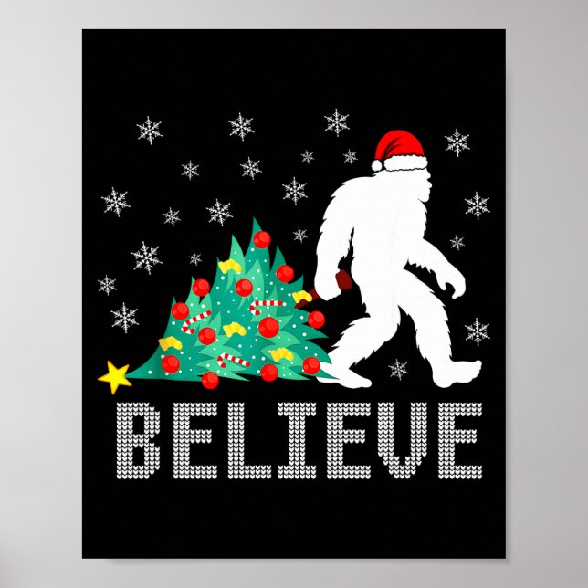 Poster Believe Bigfoot Sasquatch Santa Reindeer Christmas (Frente)