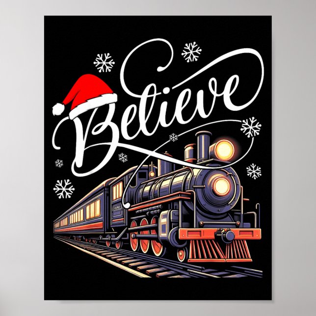Poster Believe Christmas Trains Xmas Santa Family Pajamas (Frente)