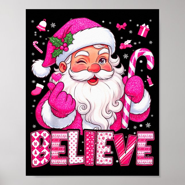 Poster Believe Cute Nk Santa Candy Cane Christmas Xmas Gi (Frente)