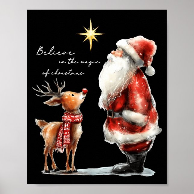 Poster Believe In The Magic Of Christmas Reindeer Holiday (Frente)