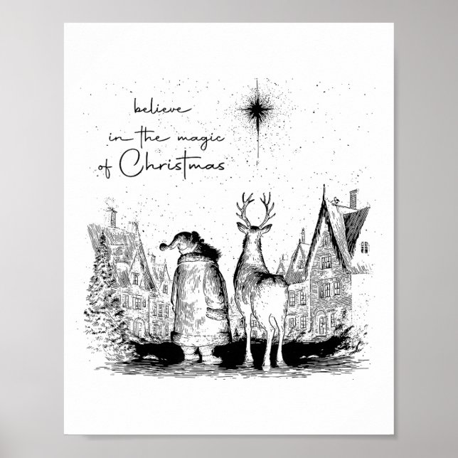 Poster Believe In The Magic Of Christmas Santa Reindeer X (Frente)