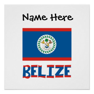 Pôster Belize Bandeira Personalizada de Belize