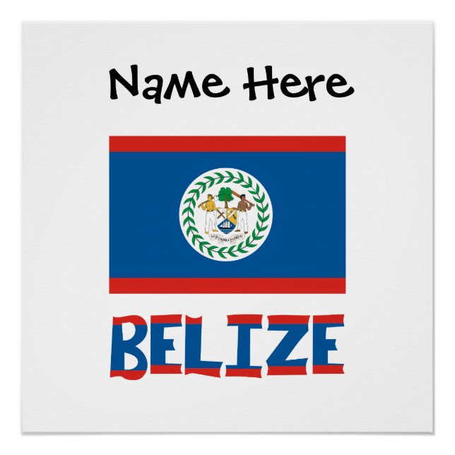 Pôster Belize Bandeira Personalizada de Belize (Frente)