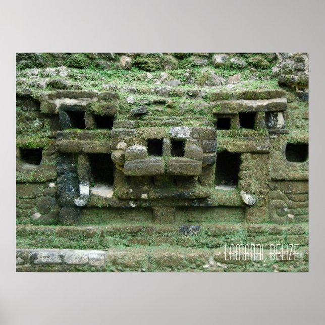 Poster Belize Lamani Mayan Ruins Jaguar Mask (Frente)