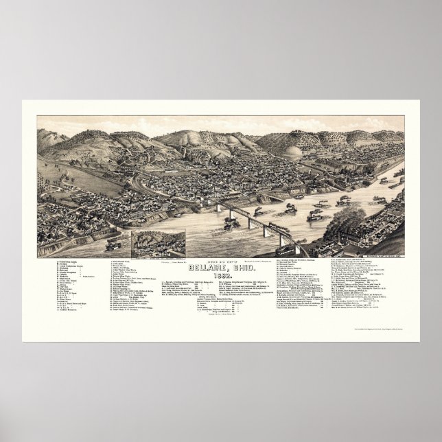 Poster Bellaire, Mapa Panorâmico OH - 1882 (Frente)