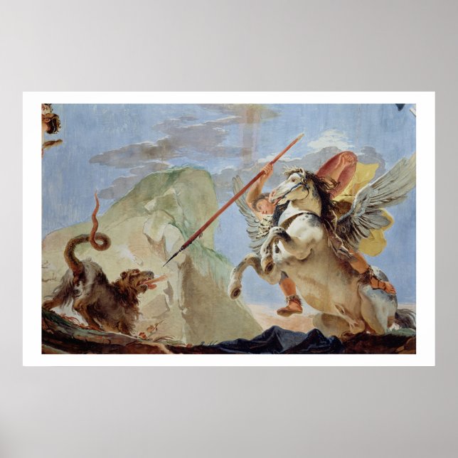 Poster Bellerofão, a andar de Pegasus, a chimera, (Frente)