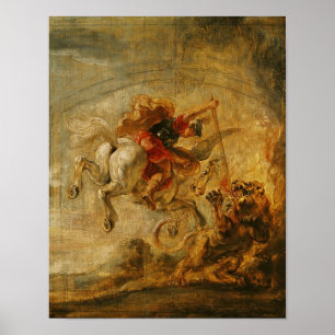 Poster Bellerophon que monta Pegasus que luta o