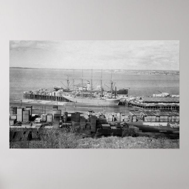 Poster Bellingham, WA Docks View of Lumber ships (Frente)