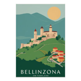 Pôster Bellinzona Retro Art Noveau Swiss Travel