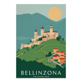 Pôster Bellinzona Retro Art Noveau Swiss Travel