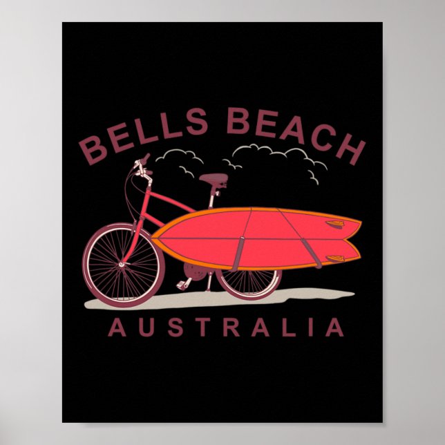 Poster Bells Beach Australia Surfboard Bike Surfer  (Frente)