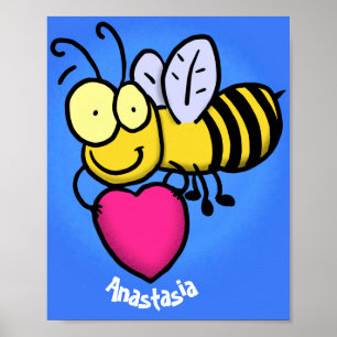 Poster Belo abelha engraçada com ilustração cardíaca