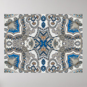 Poster Belo arabesco branco e azul, padrão islâmico