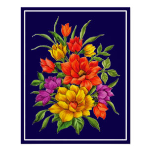 Pôster Belo Buquê De Flores Em Aquarela-34123