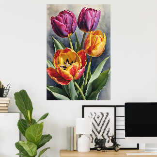 Poster Belo Campo de Tulipas Romântica