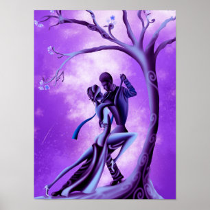 Poster Belo Casal Dança Tango à Lua