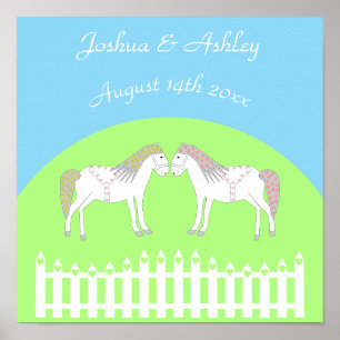 Poster Belo Casamento de Cavalos Brancos Personalizado