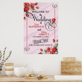 Poster Belo Casamento de Rosas Vermelhas Boas-Vindas