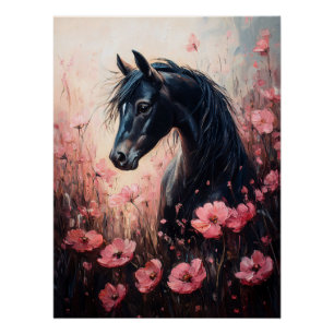 Pôster Belo Cavalo Blush Flores Rosa