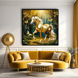 Poster Belo cavalo ouro, arte de fantasia