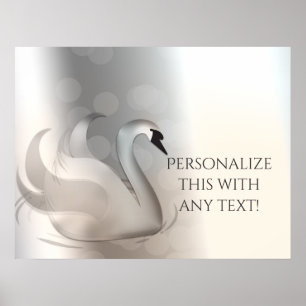 Pôster Belo Cisne Branco & Prata Elegante Chic Personaliz