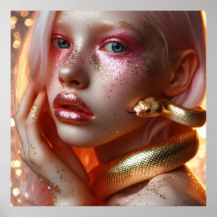 Poster Belo cobra de ouro com garota