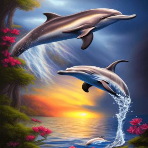 Poster Belo Duo de Golfinhos no Paraíso