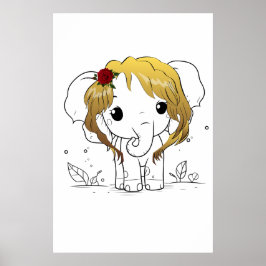 Poster Belo elefante bebê fêmea com cabelo amarelo