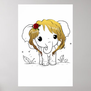 Poster Belo elefante bebê fêmea com cabelo amarelo