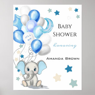 Poster Belo Elefante de Bebê com Chá de fraldas de Rapa