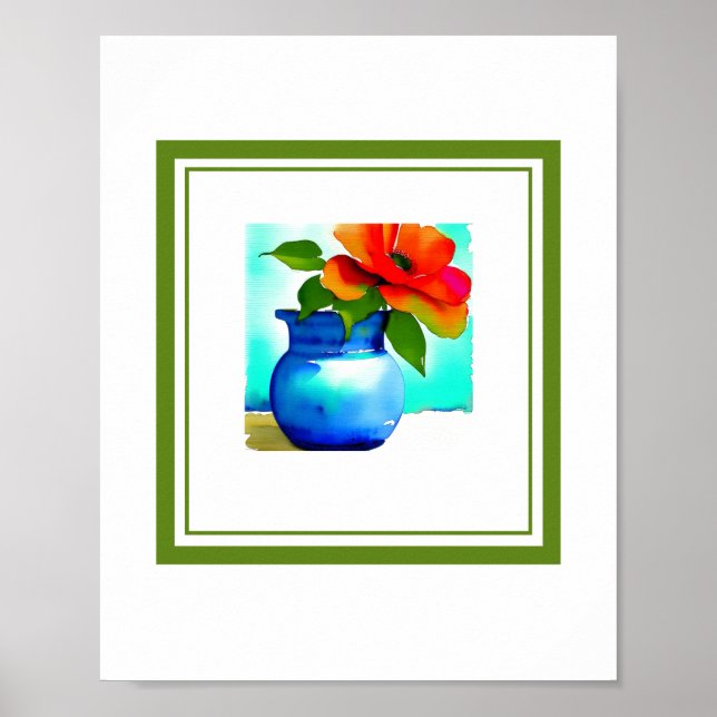 Poster Belo Flor Azul Vase Direita Flor (Frente)