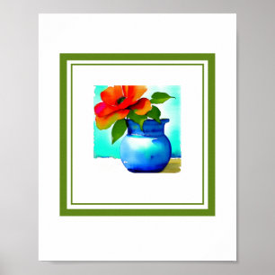 Poster Belo Flor Azul Vase Lado Esquerdo Poste Flor