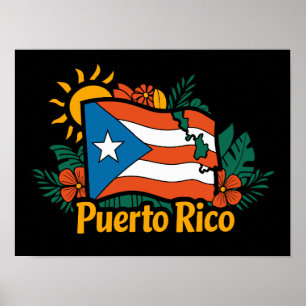 Poster Belo Floral Porto Rico Flag Trabalho de arte