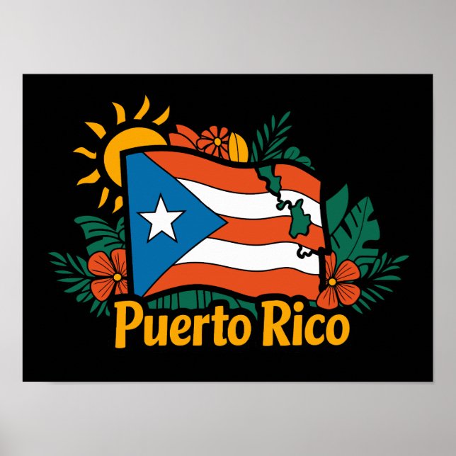 Poster Belo Floral Porto Rico Flag Trabalho de arte (Frente)