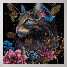 Belo galpão Maine Coon com flores Arte AI